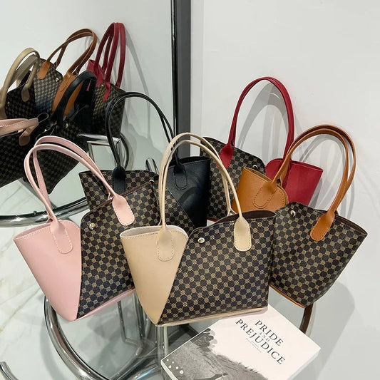 Women's Bag 2023 New Ladies Handbag Fashion Versatile Flower Material Splice Tote Cabbage Basket Handbag Women's Bag
