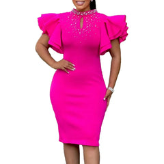 African Dresses For Women Summer Spring Africa Clothing Short Sleeve Sexy O-Neck Perspective Slim Office Lady Party Dress SHOWLU FASHION STORE