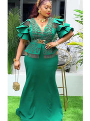 Plus Size African Party Dresses for Women 2025 New Fashion Dashiki Ankara Wedding Evening Gown Elegant Turkey Muslim Maxi Dress SHOWLU FASHION STORE
