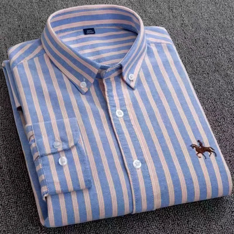 Plus size 6XL 100%cotton korean fashion long-sleeve shirts for men slim fit formal plain shirt striped houndstooth plaid clothes SHOWLU FASHION STORE