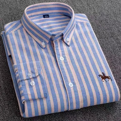 Plus size 6XL 100%cotton korean fashion long-sleeve shirts for men slim fit formal plain shirt striped houndstooth plaid clothes SHOWLU FASHION STORE