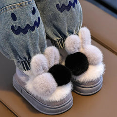 Winter Children Home Slippers Cover Heels Cute Hairball Girls Shoes Soft Non-slip Indoor Baby Boys Cotton Slippers Zapatos Niña SHOWLU FASHION STORE