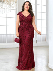 Lucyinlove Plus Size Elegant Blue Evening Dress For Women 2024 Luxury Long Mermaid Formal Sequins V-neck Prom Wedding Party Gown SHOWLU FASHION STORE