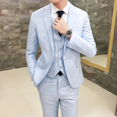 Suit Vest Pants 3 Pcs Set / 2023 Fashion New Men's Casual Boutique Business Solid Color Wedding Groom Suits Trousers Waistcoat SHOWLU FASHION STORE