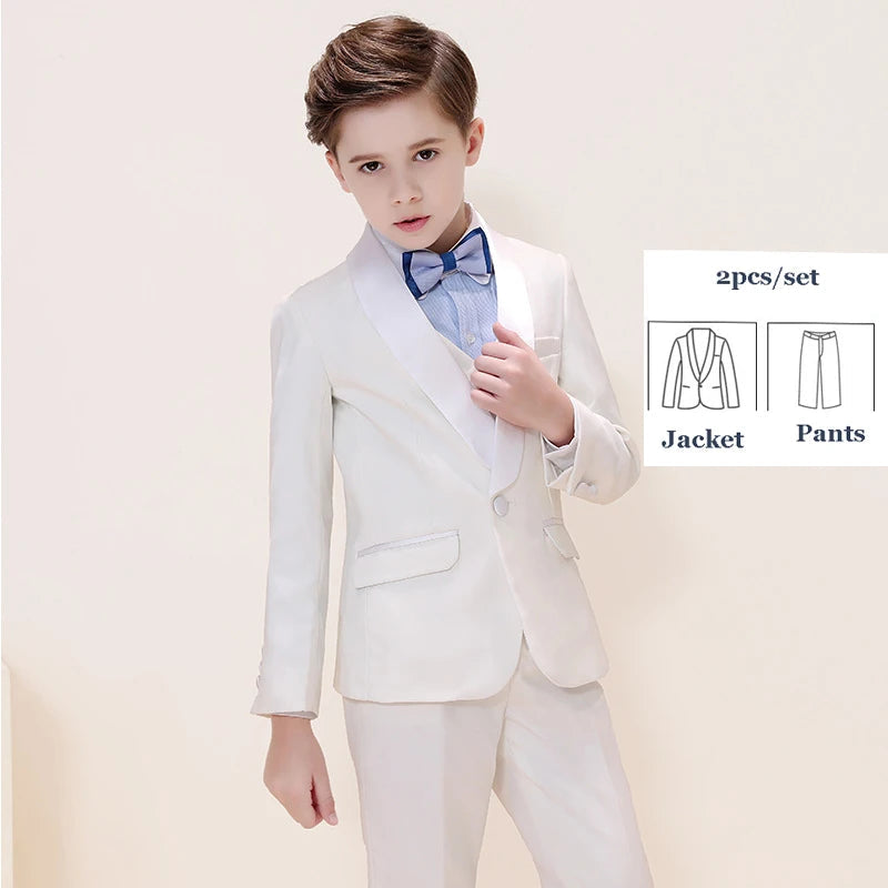 Children's Red Formal Suit Set Boy's Wedding Birthday Host Performance Photography Costume Kids Blazer Pants Outfit SHOWLU FASHION STORE