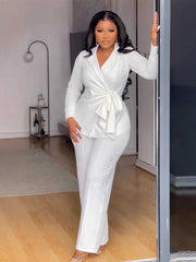 Autumn Womens White Suit Long Sleeve Fashion Blazer Suit with Straight Trouser Chic Elegant Pant Sets Wholesale Dropshipping SHOWLU FASHION STORE