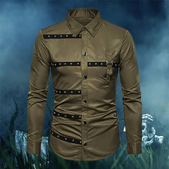 Gothic Studded Men'S Long Sleeve Shirt Halloween Medieval Belt Black Shirt Classic Vintage Party Performance Men'S Clothing SHOWLU FASHION STORE