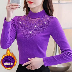 Women Blouse Turtleneck Lace Shirt Women's Mesh Blusas Ropa De Mujer SHOWLU FASHION STORE