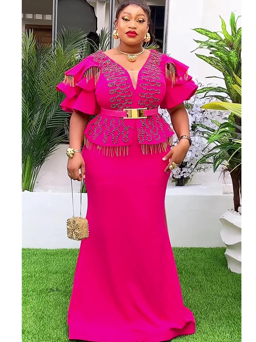 Plus Size African Party Dresses for Women 2025 New Fashion Dashiki Ankara Wedding Evening Gown Elegant Turkey Muslim Maxi Dress SHOWLU FASHION STORE