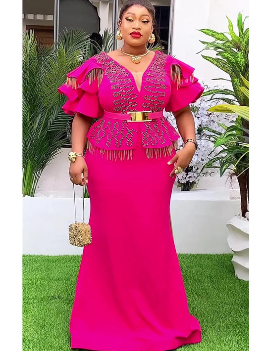 Plus Size African Party Dresses for Women 2025 New Fashion Dashiki Ankara Wedding Evening Gown Elegant Turkey Muslim Maxi Dress SHOWLU FASHION STORE