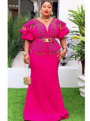 Plus Size African Party Dresses for Women 2025 New Fashion Dashiki Ankara Wedding Evening Gown Elegant Turkey Muslim Maxi Dress SHOWLU FASHION STORE