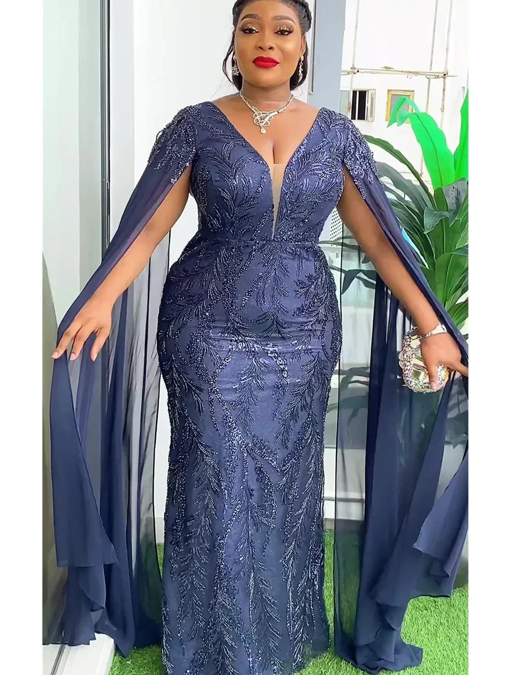 Plus Size African Party Dresses for Women Dashiki Ankara Sequin Wedding Evening Gown Sexy Bodycon Maxi Long Dress Africa Clothes SHOWLU FASHION STORE