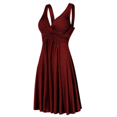 Plus Size Sling Pleated Slim Flare Skirt Dresses Women V-neck Cocktail Party Dress Gown Retro Vestidos de fiesta Female Sundress SHOWLU FASHION STORE