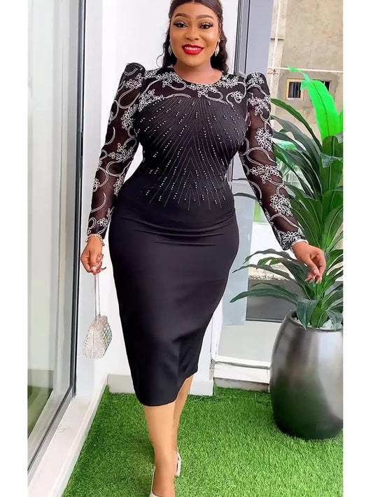 Plus Size African Party Dresses for Women 2025 New Fashion Dashiki Ankara Lace Wedding Gowns Elegant Turkey Muslim Maxi Dress SHOWLU FASHION STORE