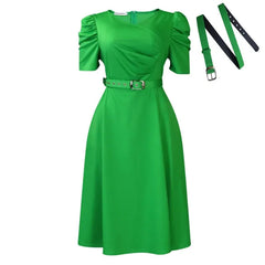 Women Pleated A Line Dresses V Neck Short Sleeves Classy Elegant Office Modest African Female Church Dress Spring Fashion 2025 SHOWLU FASHION STORE