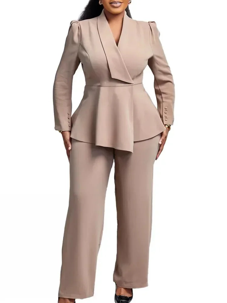 2 Piece Women Sets Plus Size  New Arrival Matching Two Pieces Sets Blazer Coat Top Pants Suits Outfits Clothing SHOWLU FASHION STORE