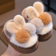 Winter Children Home Slippers Cover Heels Cute Hairball Girls Shoes Soft Non-slip Indoor Baby Boys Cotton Slippers Zapatos Niña SHOWLU FASHION STORE
