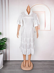 2024 New European and American  African Women Plus Size Five-point Sleeve Pleated Ruffled Dress African Clothes for Women SHOWLU FASHION STORE
