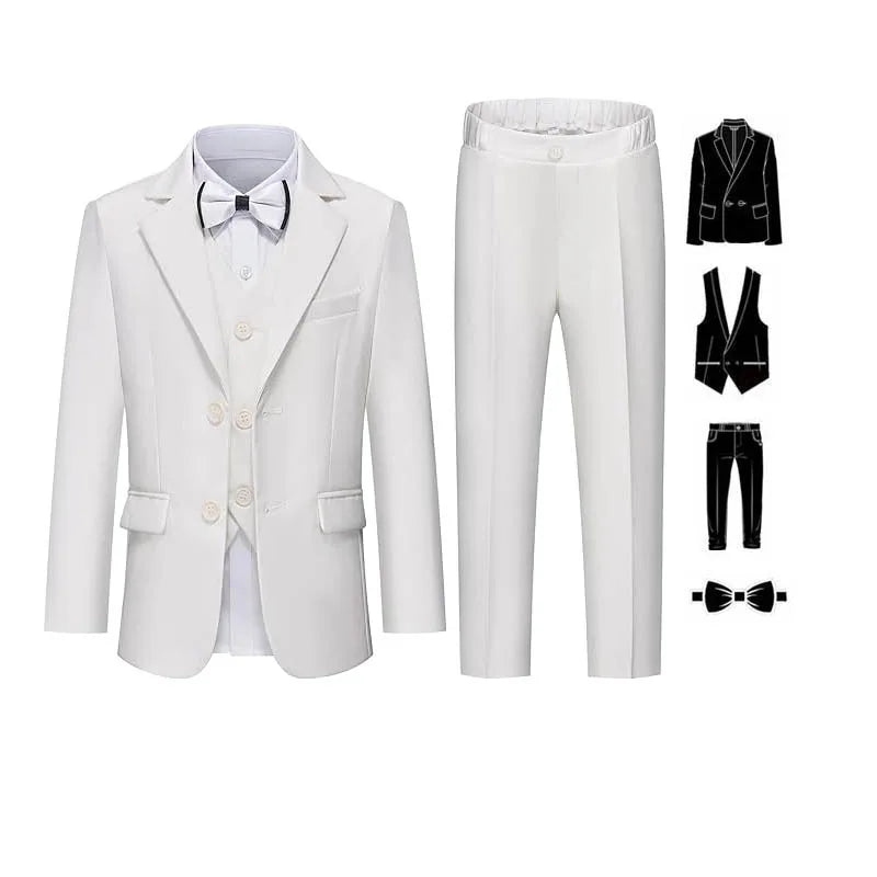 4 Pieces Pink Jacket Vest Pants Bowtie Children Skinny Dress Gentleman Kids Photograph Suit Boys Graduation Performance Costume SHOWLU FASHION STORE