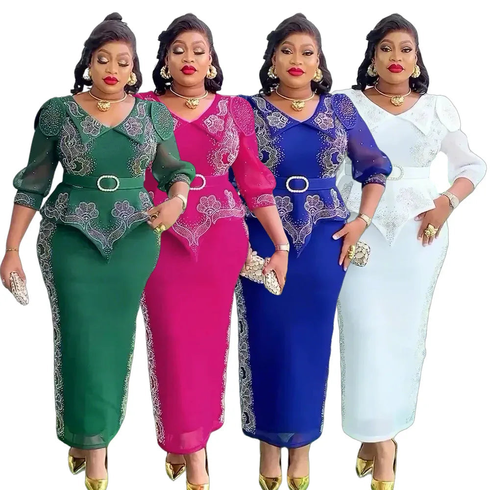 Plus Size African Party Dresses for Women 2025 New Fashion Dashiki Ankara Wedding Evening Gown Elegant Turkey Muslim Maxi Dress SHOWLU FASHION STORE