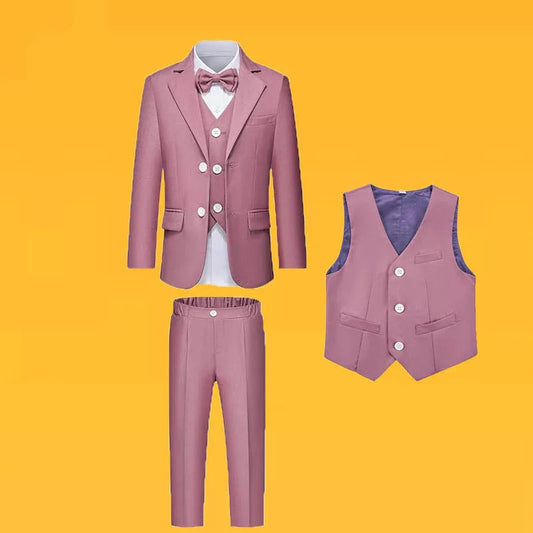 4 Pieces Pink Jacket Vest Pants Bowtie Children Skinny Dress Gentleman Kids Photograph Suit Boys Graduation Performance Costume