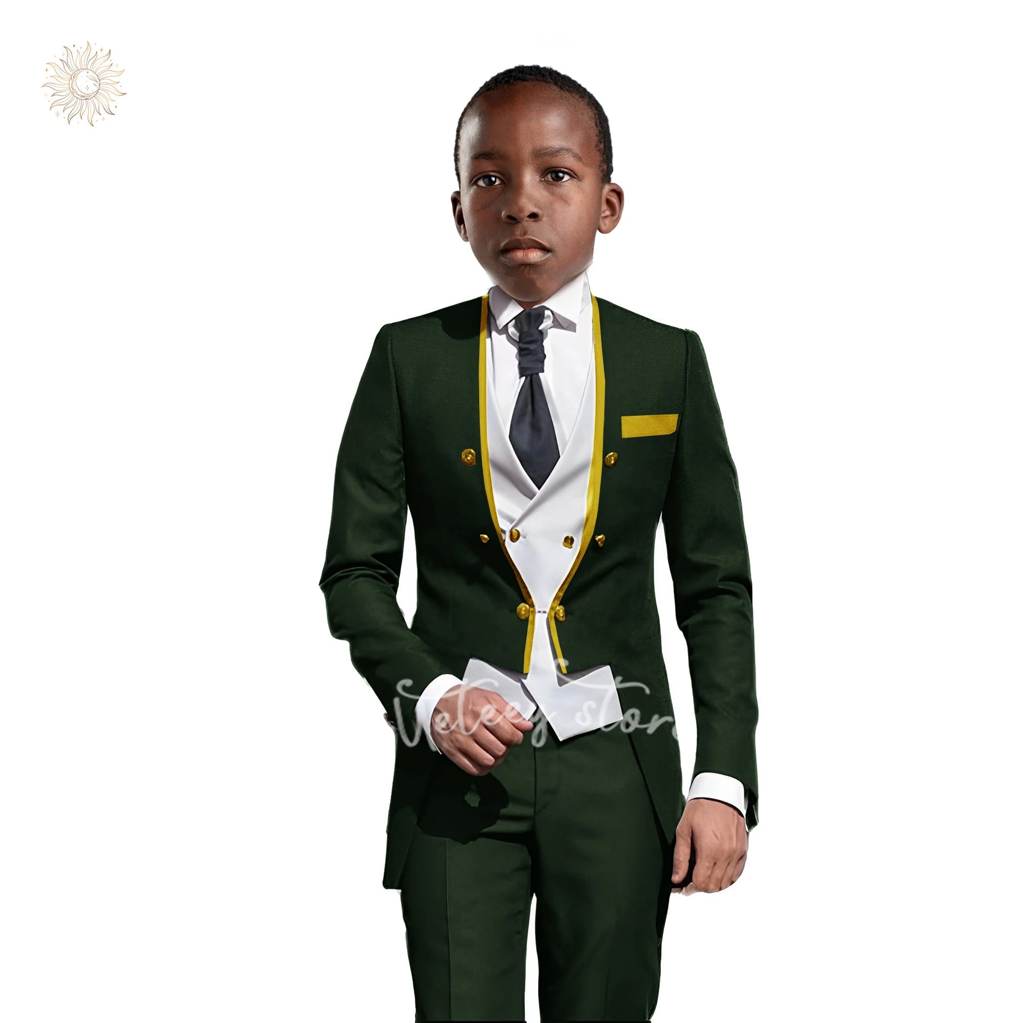 Boys Tuxedo Suit Slim Fit 3 Pieces Kids Formal Suit Blazer Pants Vest Set fit 3-16 Years SHOWLU FASHION STORE