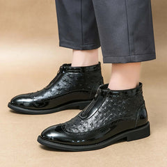 Fashion Leather Boots Ankle Boots Pointed Toe Low Heels Men Casual Platform Chelsea Boots Men's Business Boots and Wedding Shoes SHOWLU FASHION STORE