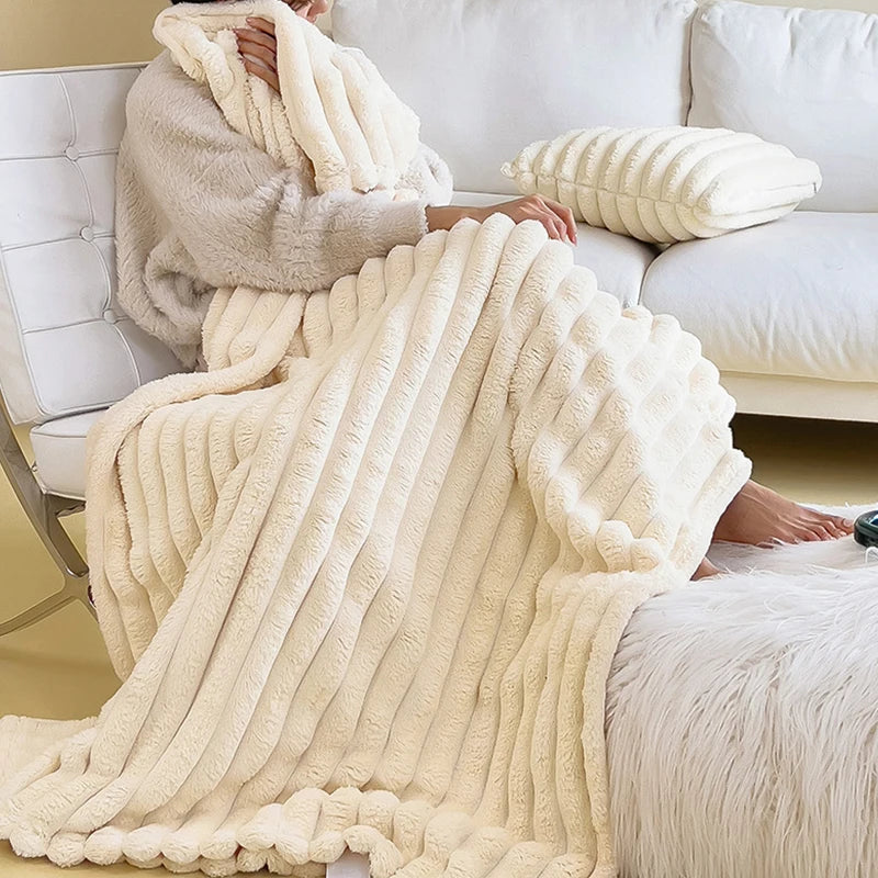 Solid Color Coral Velvet Blanket Soft Double-sided Thicken Bed Cover Office Car Plush Warm Blanket Fluffy Sofa Throw Lap Blanket SHOWLU FASHION STORE