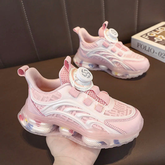 Girls new breathable mesh surface rotating button thick soled air cushion student running shoes non-slip sneakers for boys SHOWLU FASHION STORE