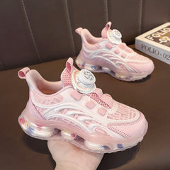 Girls new breathable mesh surface rotating button thick soled air cushion student running shoes non-slip sneakers for boys SHOWLU FASHION STORE