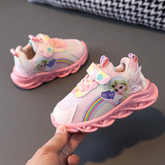 Disney Girl's Casual Shoes Mesh Pink Sport LED Light Breathable Sneakers Comfortable Frozen Children's Pink Purple Shoes Size 35 SHOWLU FASHION STORE