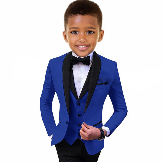 Luxury Boys Suit 3 Piece Spliced Lapel Wedding Tuxedo Formal Jacket Vest Pants Kids Slim Fit Set Fashion Complete Outfit