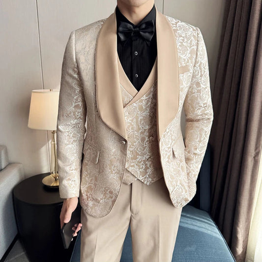 (Jacket+Vest+Pants) Brand Boutique Fashion Solid Color Men Formal Office Business Suit Groom Wedding Dress Male Slim Blazer Sets SHOWLU FASHION STORE