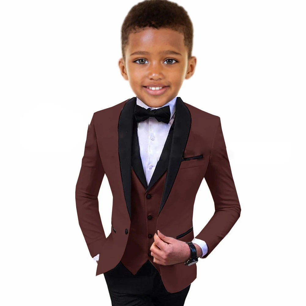 Luxury Boys Suit 3 Piece Spliced Lapel Wedding Tuxedo Formal Jacket Vest Pants Kids Slim Fit Set Fashion Complete Outfit SHOWLU FASHION STORE
