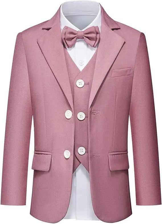4 Pieces Pink Jacket Vest Pants Bowtie Children Skinny Dress Gentleman Kids Photograph Suit Boys Graduation Performance Costume SHOWLU FASHION STORE