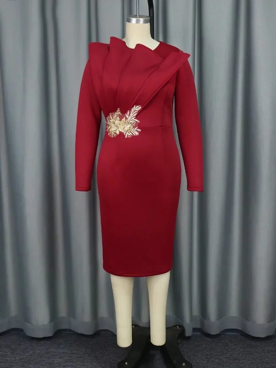 Elegant Church Dresses for Women Party Bodycon Long Sleeves with Lace Appliques Sheath Classy Occasion African Wedding Guest New SHOWLU FASHION STORE