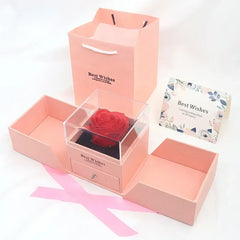 Rose Jewelry Gift Box Bow Packaging Luxury Double Door Drawer Necklace For Girlfriend Mom Simulation Flower Creative Romantic SHOWLU FASHION STORE