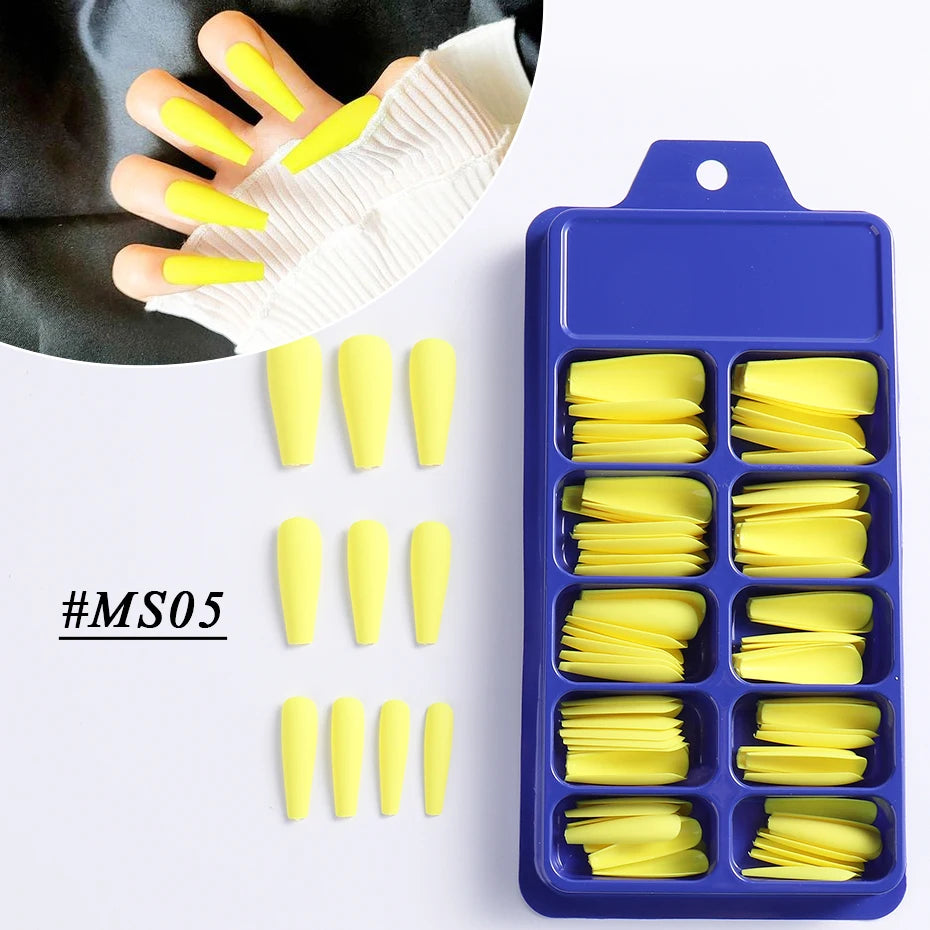 100pcs False Nail Press On Nails Acrylic Extension Coffin Forms Nail Tips Gel Nail Polish Artificial Nail Sets Kits Tools KE1895 SHOWLU FASHION STORE
