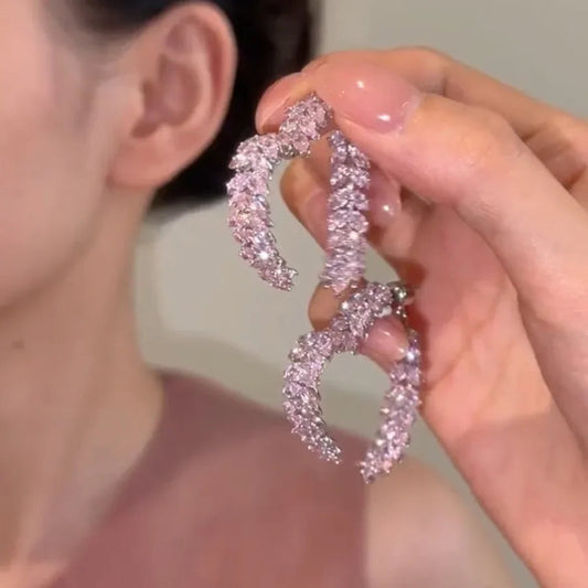 French Style Small Fragrance Pink Wheat Ear Lovehigh-end Feeling Light Luxury Zircon Earrings for Girls. SHOWLU FASHION STORE