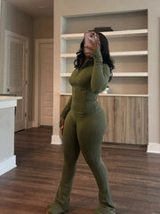 Fall 2024 Women Clothes Two Piece Flared Pants Tracksuits Set Casual Gym Active Wear 2 Piece Set Lounge Womens Matching Sets SHOWLU FASHION STORE