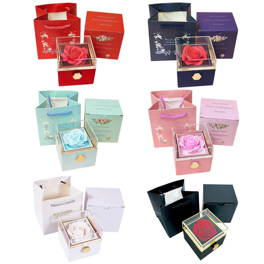 Rotating Forever Rose Jewelry Box Preserved Flowers Proposal Ring Case Gift for Mom Wife Girlfriend Grandma SHOWLU FASHION STORE