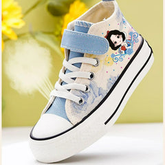 Disney Girls' Casual Canvas Shoes Frozen Princess Elsa Children's White Shoes Breathable Soft Sole High Top Casual Shoes Size 24 SHOWLU FASHION STORE