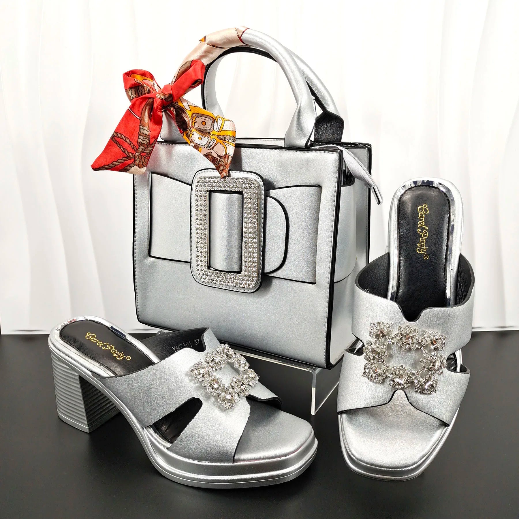 QSGFC Woman Summer Comfortable Streamline Square Toe Sandals Noble Ladies HIgh Heels Shoes and Bag for Wedding Dress SHOWLU FASHION STORE