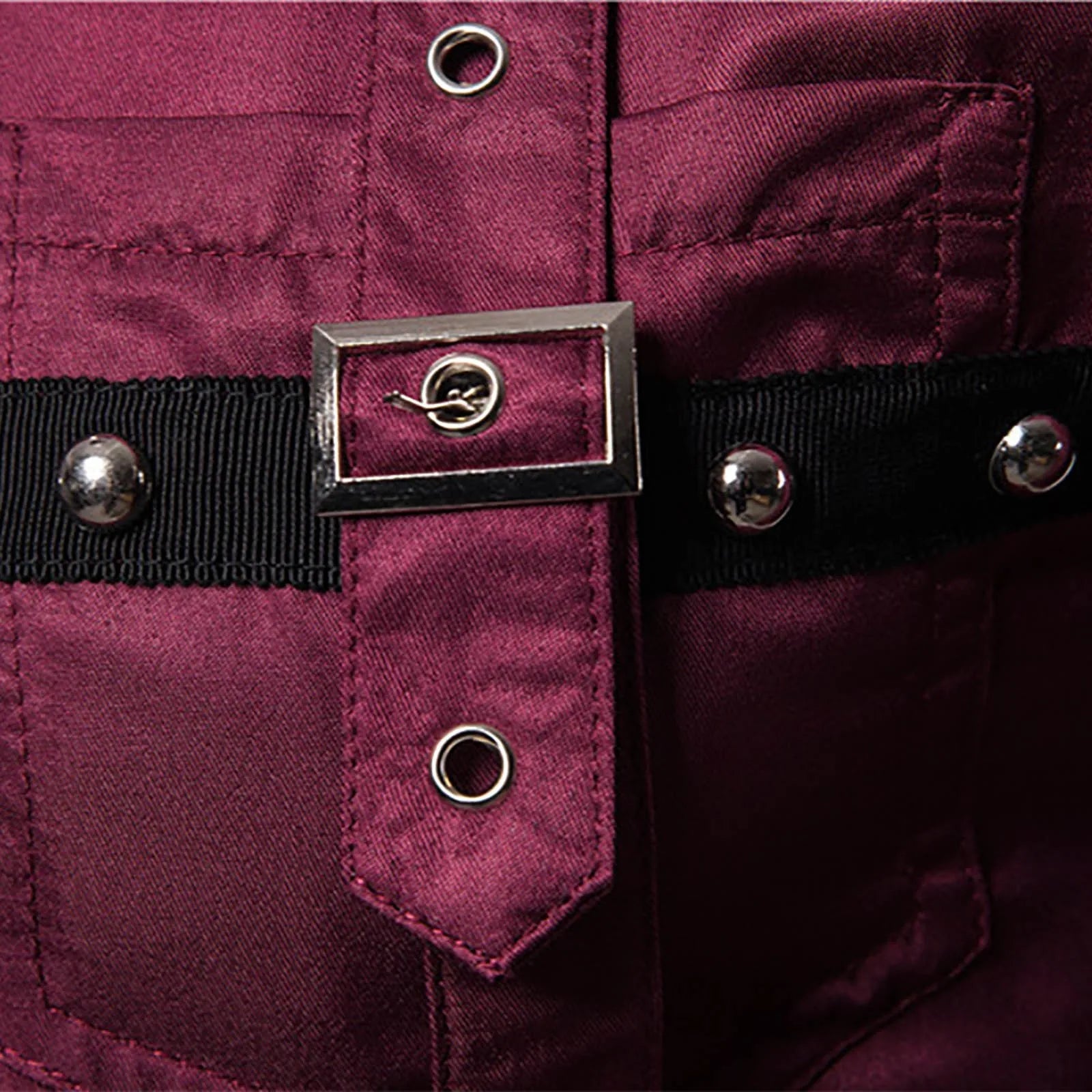 Gothic Studded Men'S Long Sleeve Shirt Halloween Medieval Belt Black Shirt Classic Vintage Party Performance Men'S Clothing SHOWLU FASHION STORE