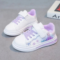 Disney spring and autumn new girls casual shoes Elsa princess students soft sole white shoes waterproof leather sneakers SHOWLU FASHION STORE
