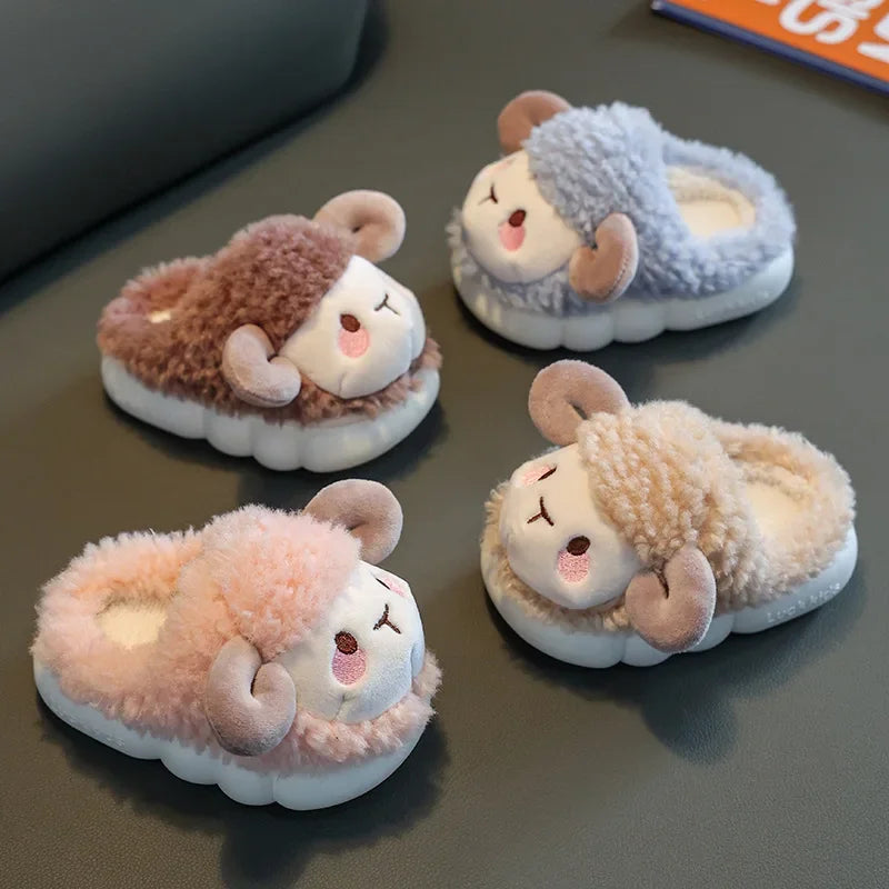 Cute Goat Graphic Home Slipper for Boy Girls Winter Warm Plush Kids Slippers 3-10Y Children's Soft Sole Girls Shoes SHOWLU FASHION STORE