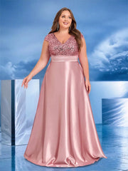 Plus Size Elegant V-Neck Green Sequins Evening Dress Long Luxury Women Satin Short Sleeves Wedding Party Prom Cocktail Gowns SHOWLU FASHION STORE