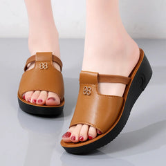 2024 Summer Women Wedge Sandals Premium Orthopedic Open Toe Sandals Vintage Anti-slip Leather Casual Female Platform Retro Shoes SHOWLU FASHION STORE