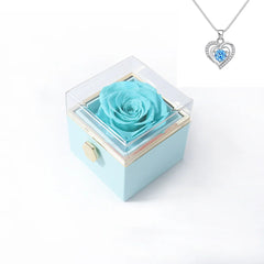 Rotating Rose Gift Box Acrylic Ring Necklace Preserved Flower Jewelry Box For Girlfriend Mother Valentine's Day Christmas Gifts SHOWLU FASHION STORE