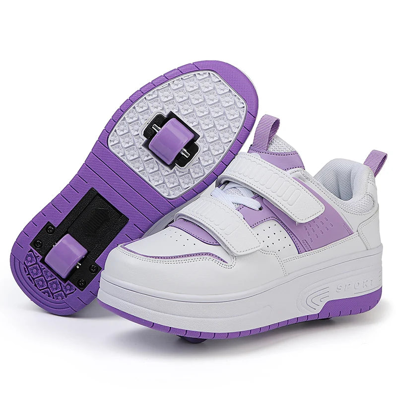 Fashion Girls Boys Roller Skates Children Sneakers With Two Wheels Thick-soled Skateboard Shoes Kids Non-slip Chunky Shoes White SHOWLU FASHION STORE